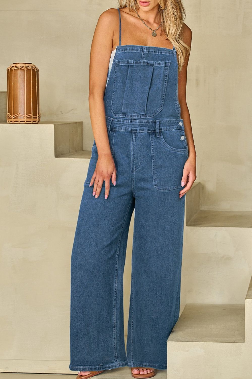 Adjustable Tie Straps Wide Leg Denim Overalls – Charming Charlie