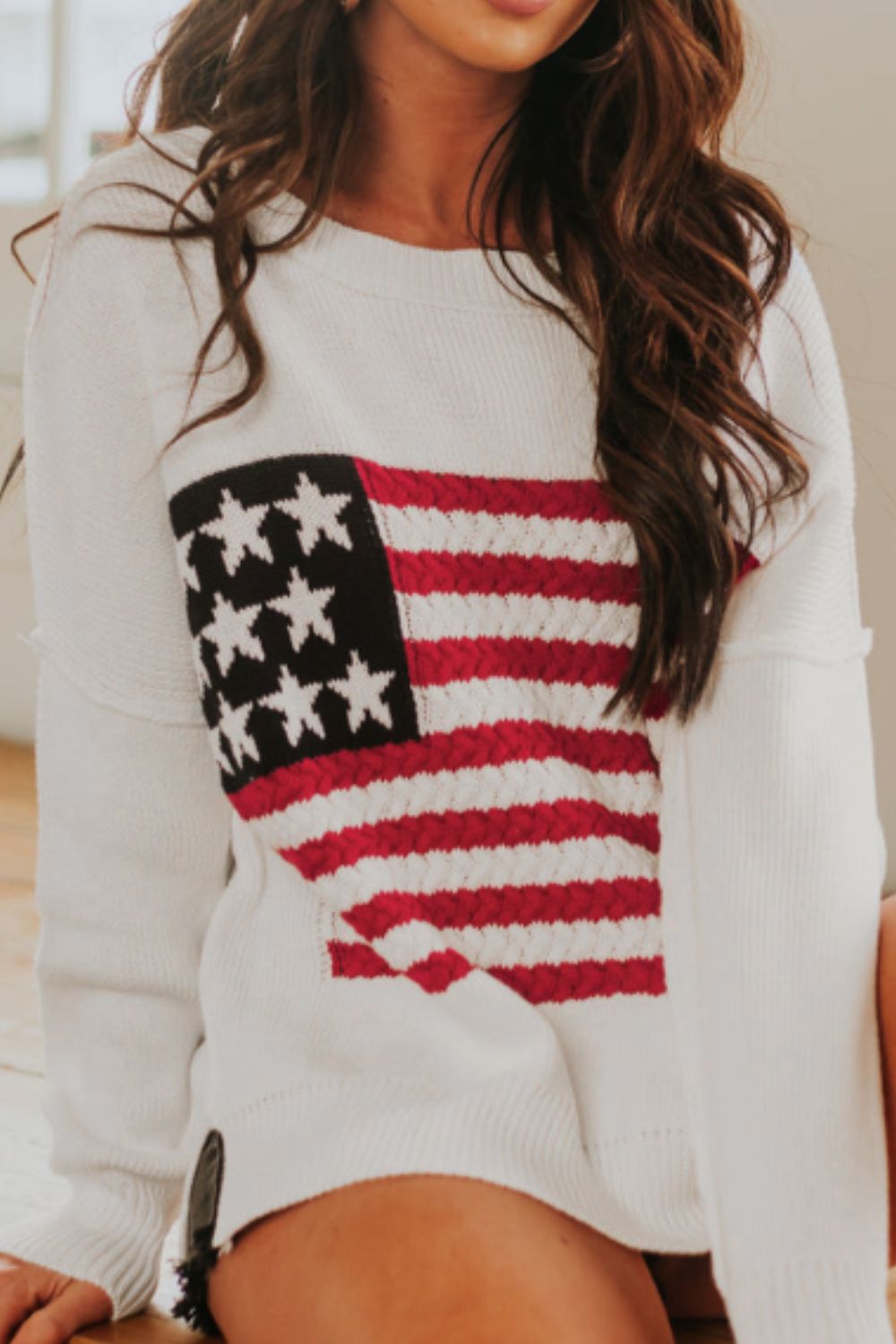US Flag Side Slit Drop Shoulder Sweater – Charming Charlie