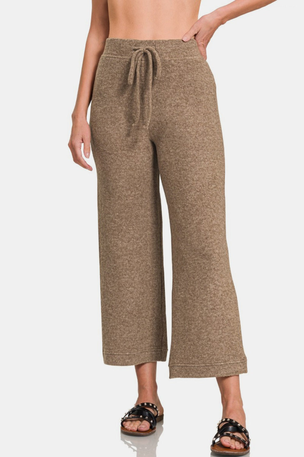 Zenana Drawstring Hacci Cropped Pants - Charming Charlie