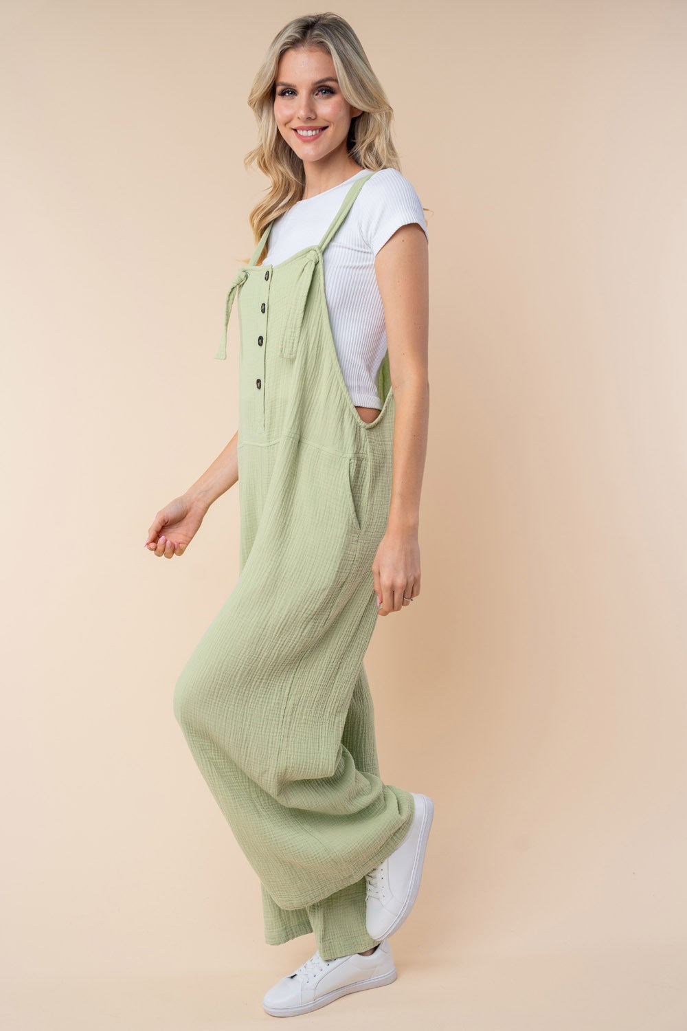 White Birch Texture Sleeveless Wide Leg Jumpsuit - Charming Charlie
