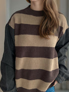 Contrast Round Neck Long Sleeve Sweater - Charming Charlie