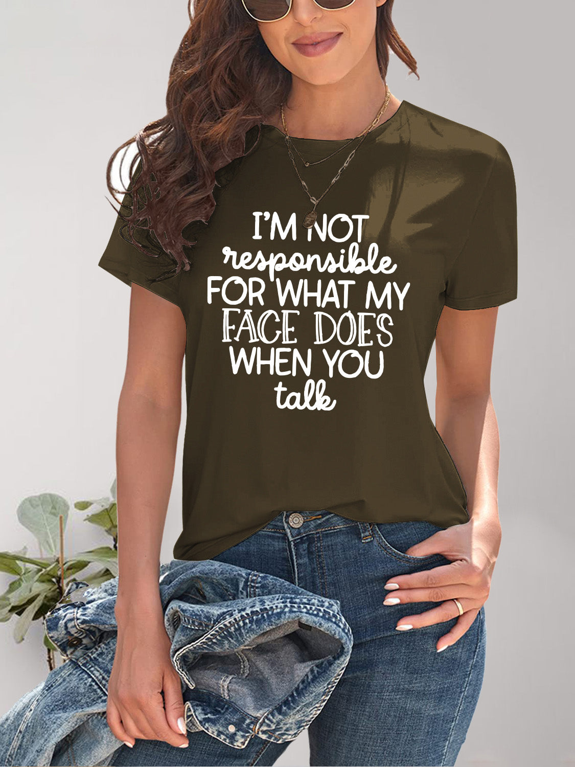Letter Graphic Round Neck Short Sleeve T-Shirt - Charming Charlie