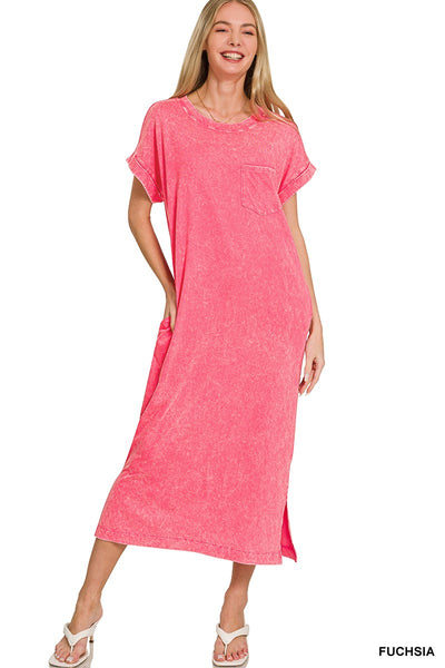 Zenana Washed Exposed Seam Short Sleeve T-Shirt Dress – Charming