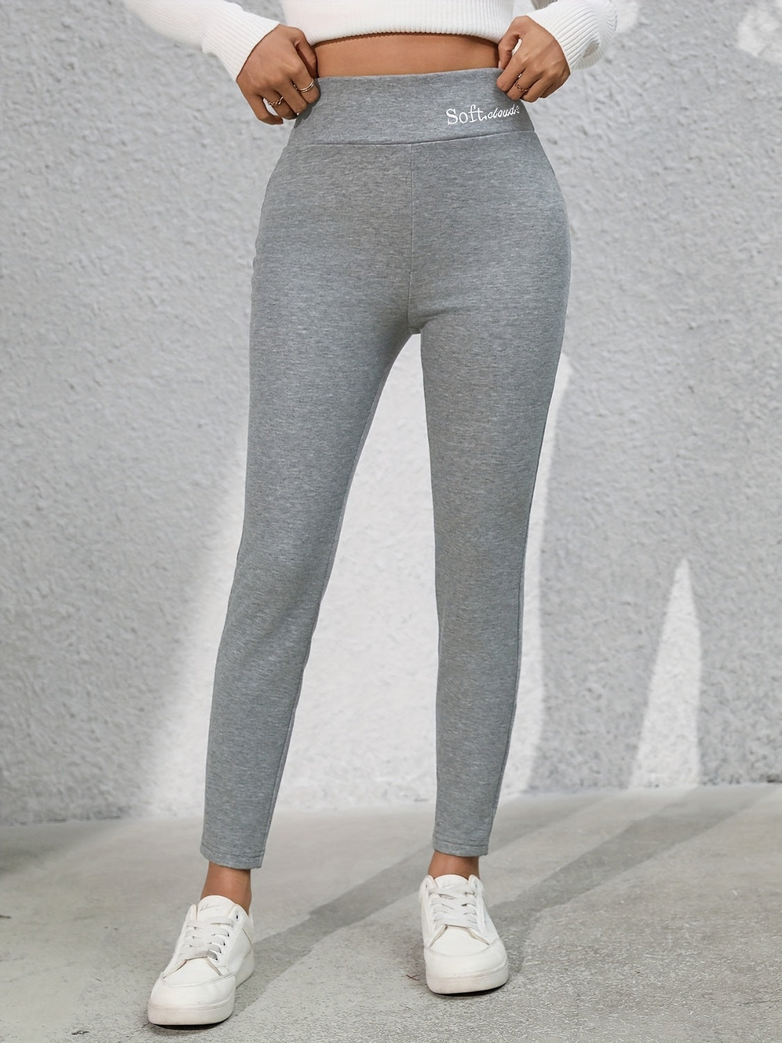 Full Size Letter Embroidered High Waist Leggings - Charming Charlie