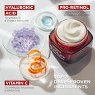 Loreal Paris revitaliftface creamfacereduce wrinkles, firm and brighten skincreambottlehyaluronic acid and vitamin cfragrance free - Charming Charlie