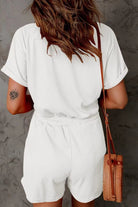 Full Size Drawstring V-Neck Short Sleeve Romper - Charming Charlie