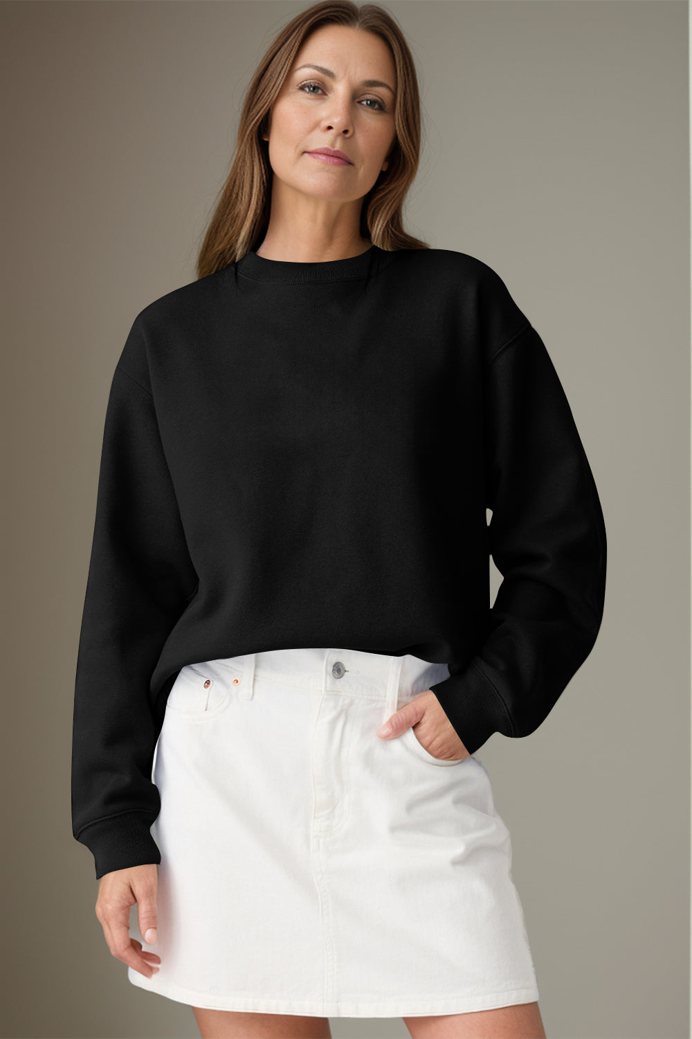 Round Neck Long Sleeve Sweatshirt - Charming Charlie