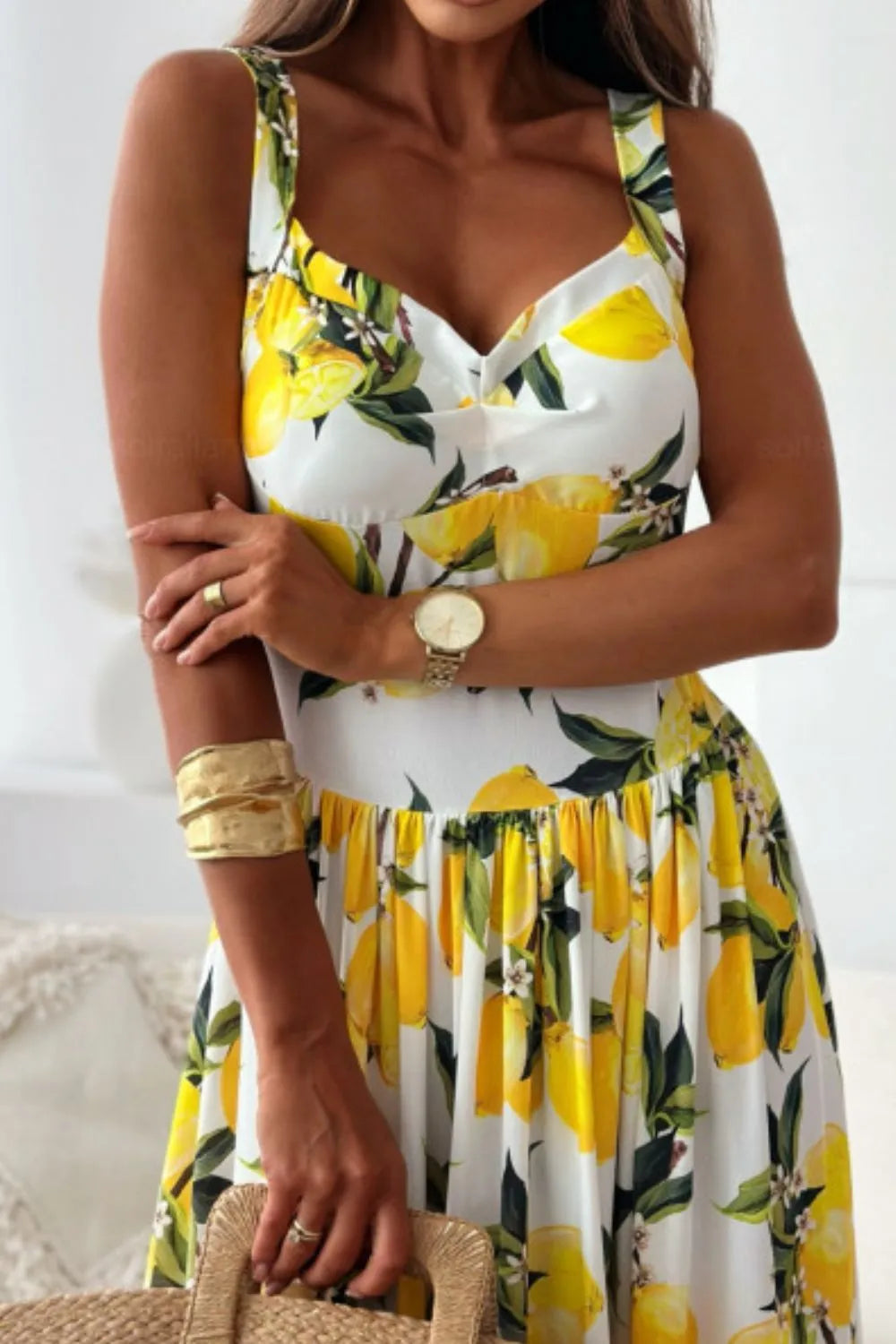 fashion personality maxi dress lemon Deanna | Lemon Asymmetric Long-Sleeve Ruched Maxi Dress main image 0