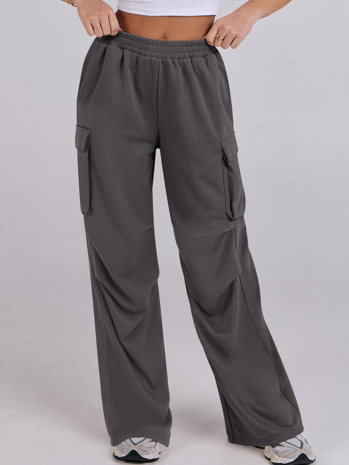 Elastic Waist Wide Leg Pants with Pockets - Charming Charlie
