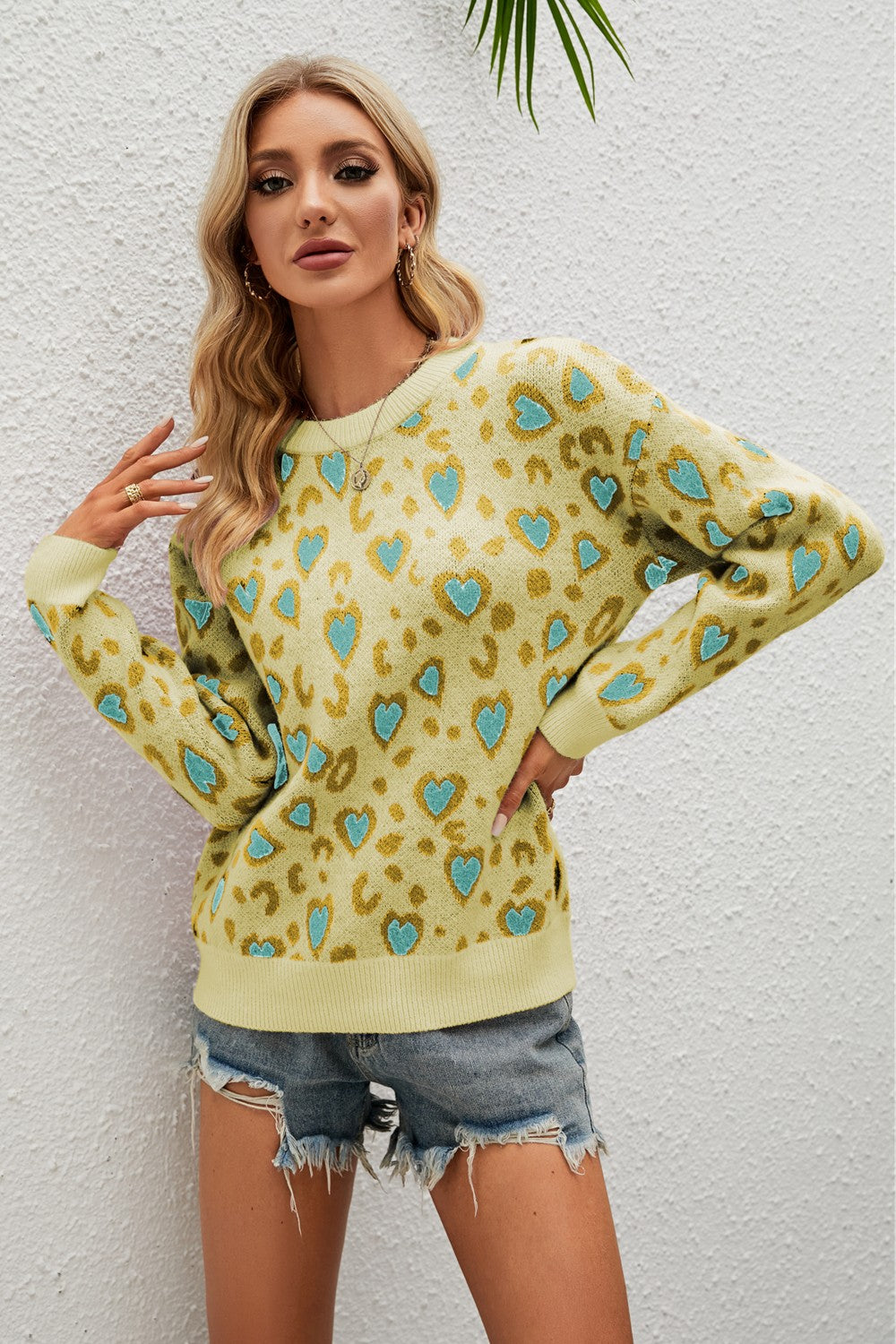 Heart Round Neck Dropped Shoulder Sweater - Charming Charlie