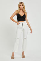 RISEN  Full Size High Rise Button Fly Straight Ankle Jeans - Charming Charlie