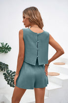 Round Neck Top and Drawstring Shorts Set - Charming Charlie