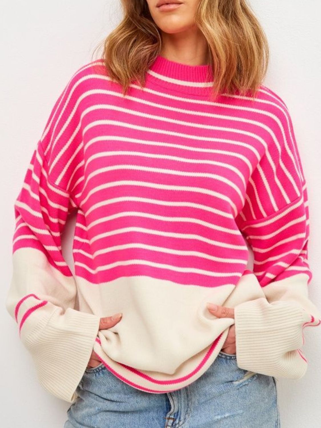 Striped Mock Neck Long Sleeve Sweater - Charming Charlie