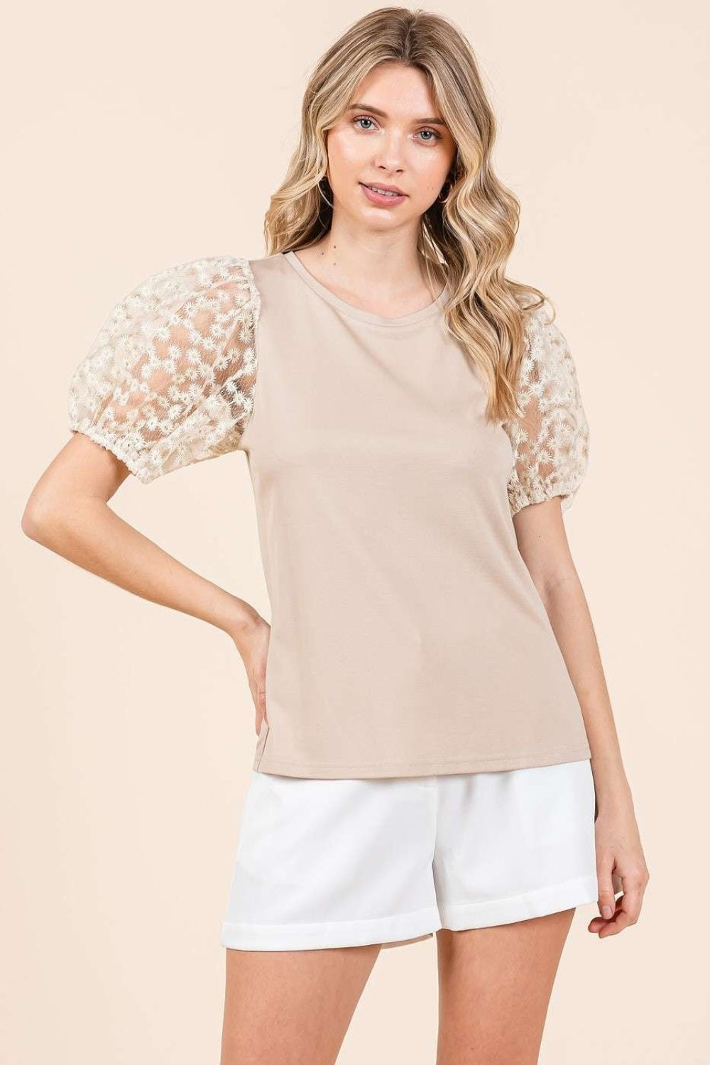 Mittoshop Round Neck Puff Short Sleeve Top - Charming Charlie