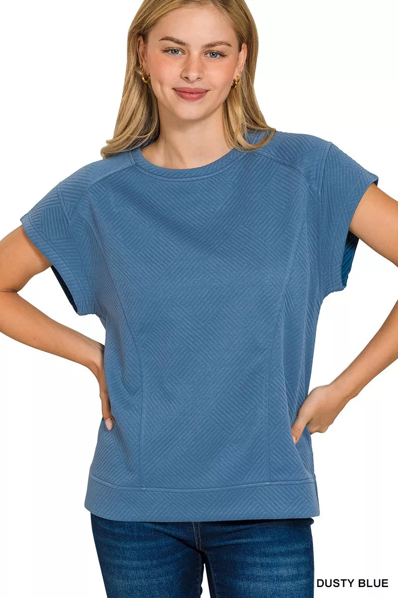 Zenana Textured Knit Jacquard Short Sleeve Top – Charming Charlie