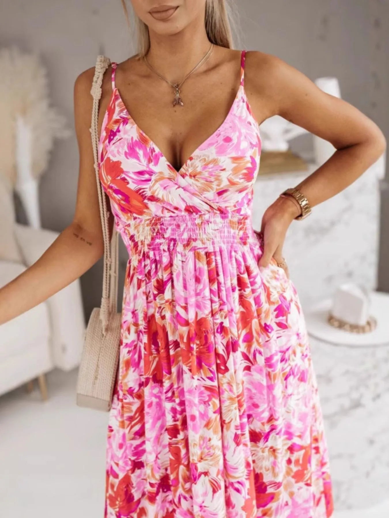 charming charlie maxi dress Printed Spaghetti Strap Maxi Dress Pink / XL