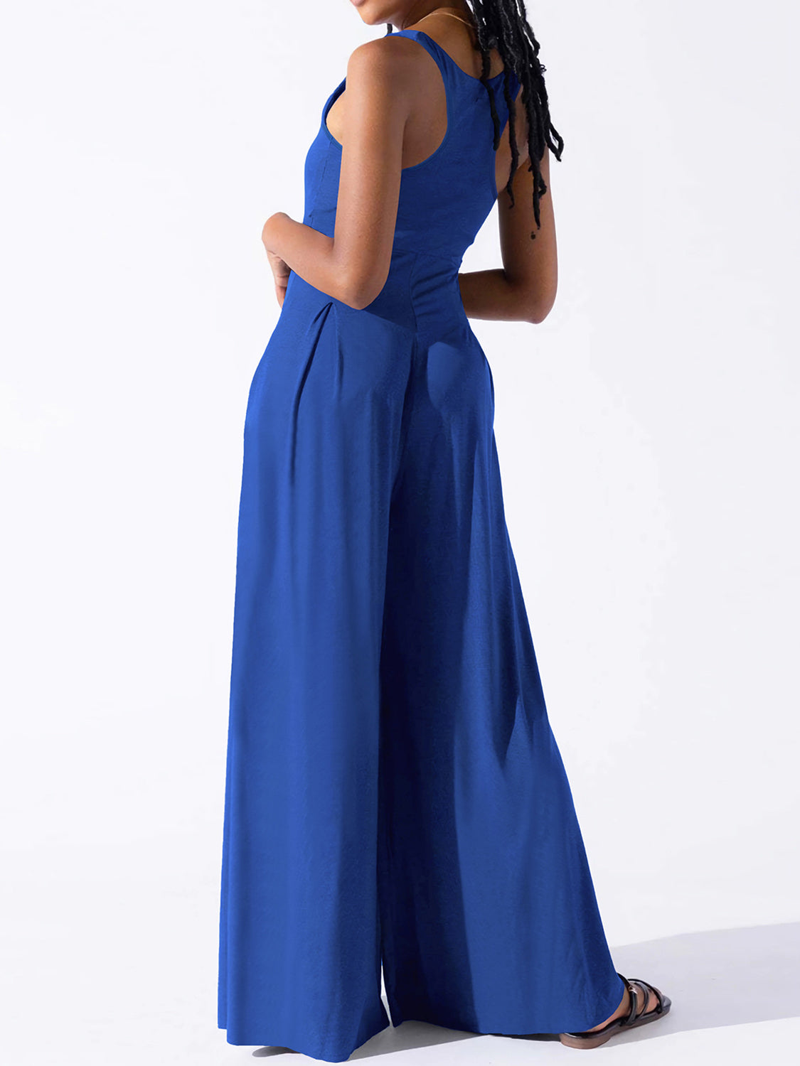 Square Neck Wide Strap Jumpsuit - Charming Charlie