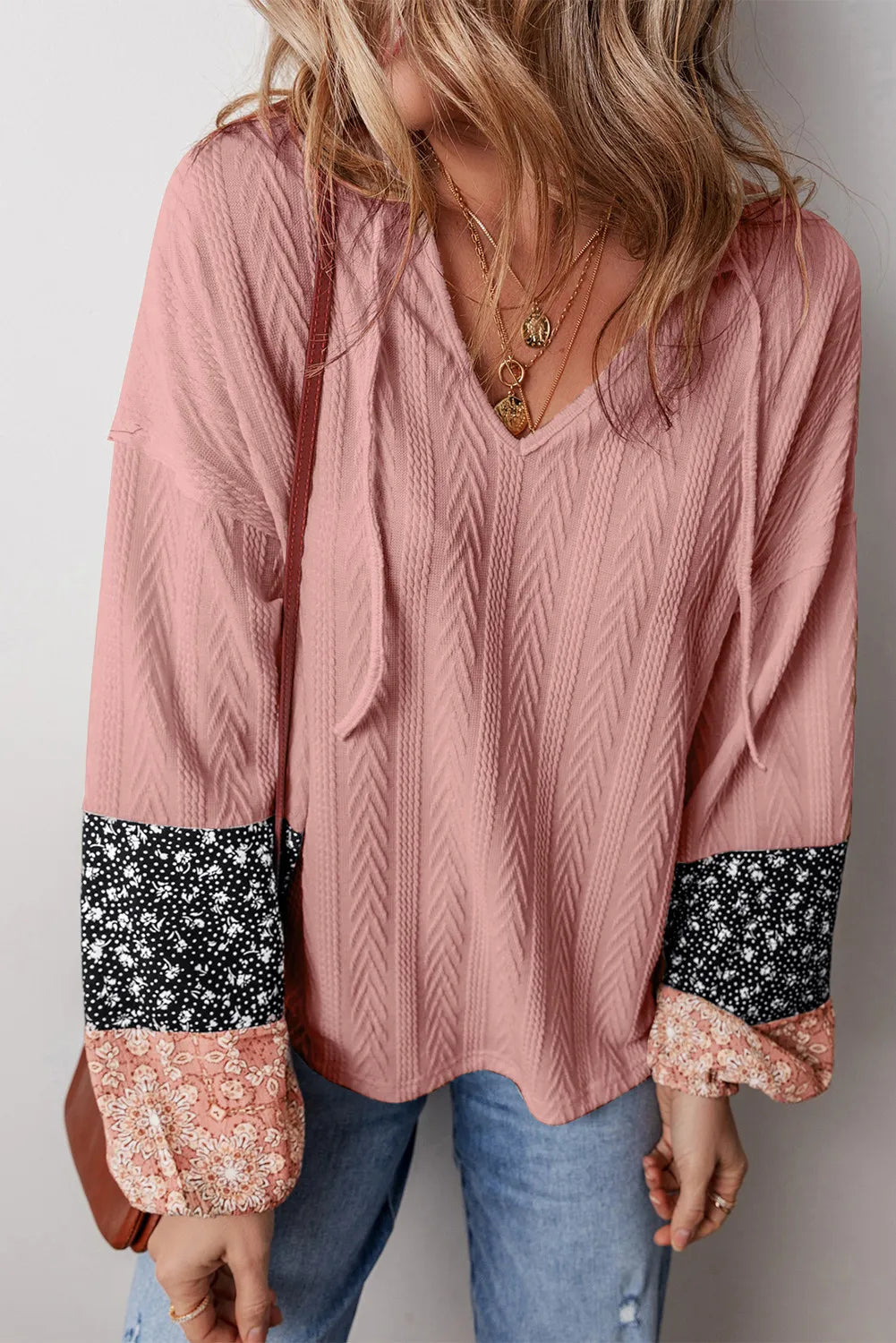Drawstring Color Block Hooded Long Sleeve Top - Charming Charlie