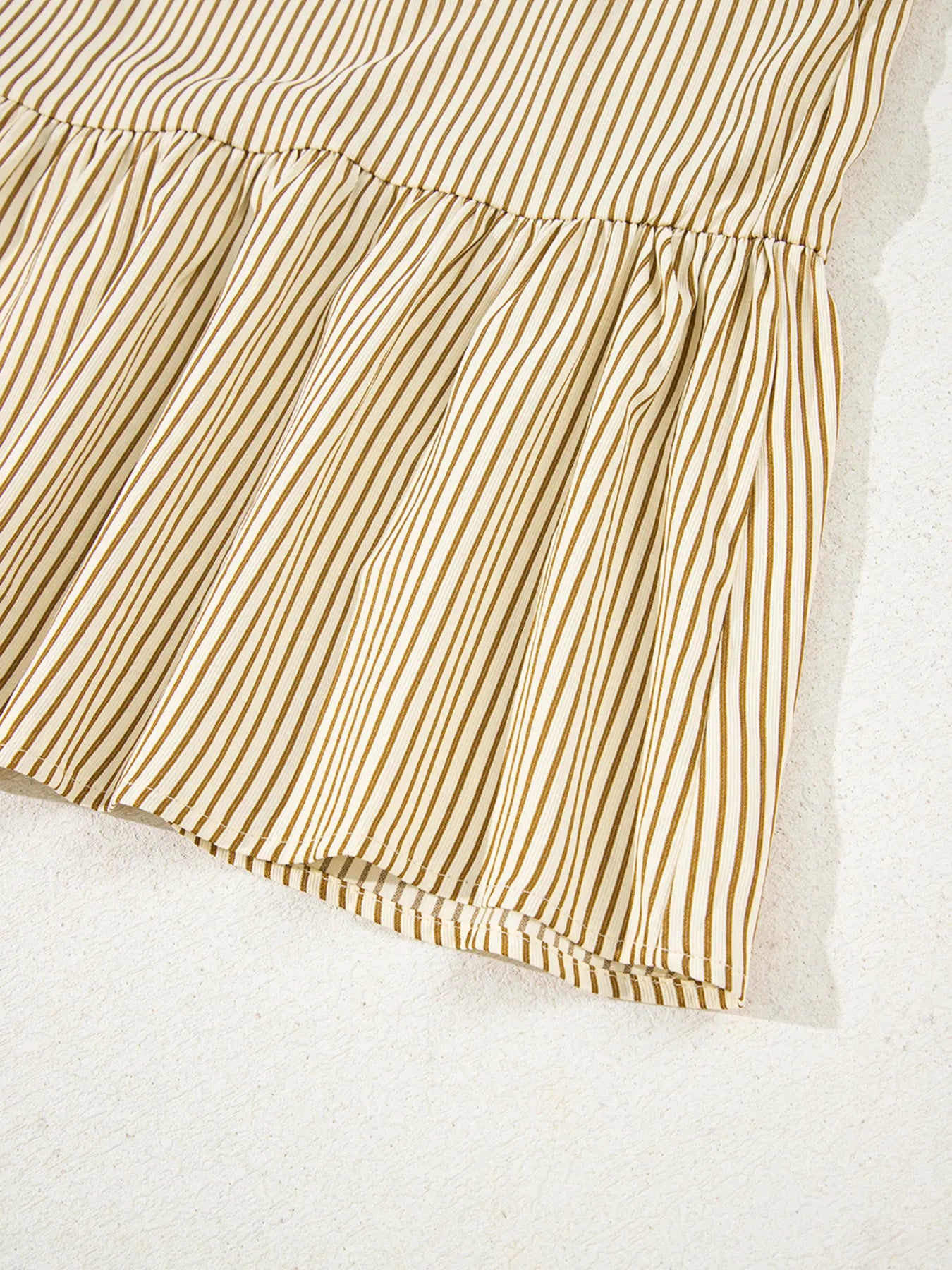 Stripe Collared Neck Cuffed Long Sleeve Drop Waist Mini Dress Pastel Yellow / M