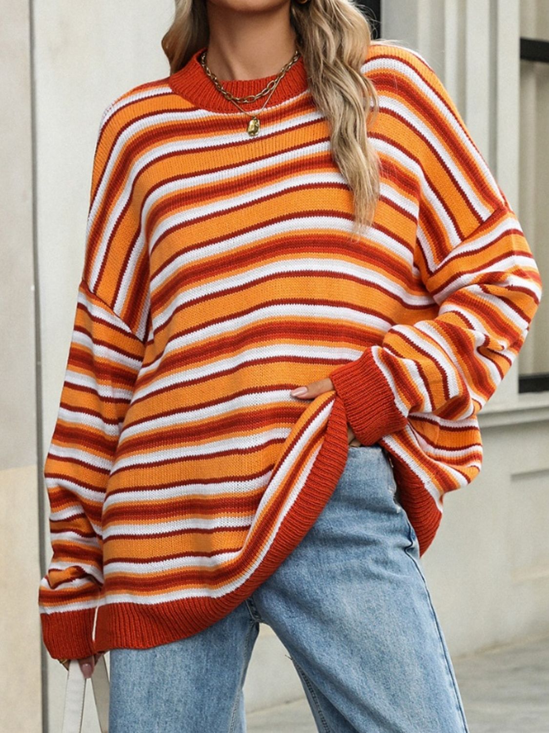 Striped Mock Neck Long Sleeve Sweater - Charming Charlie