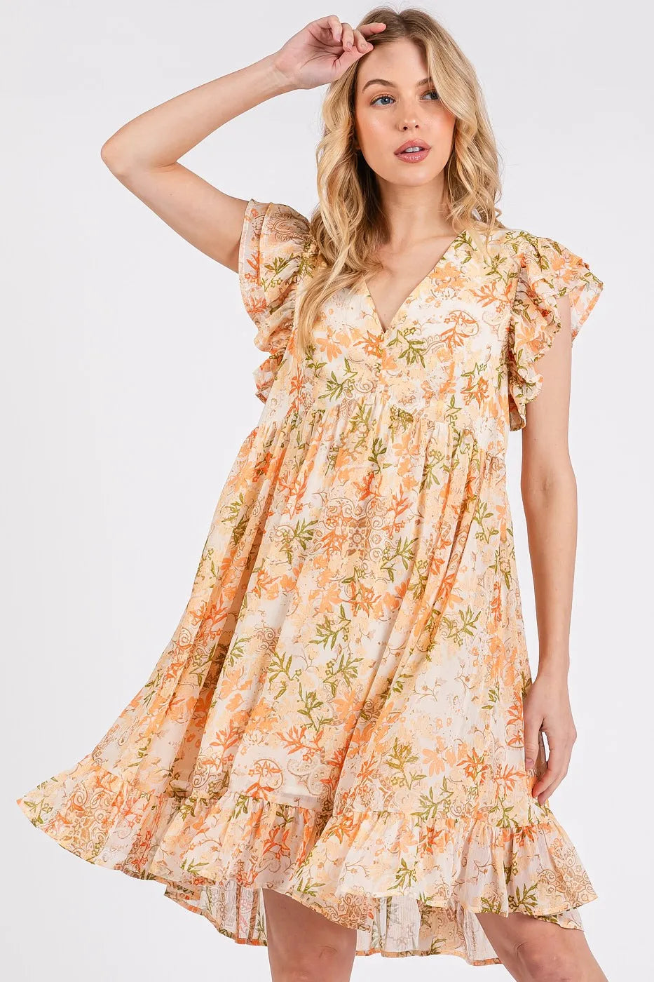 floral chiffon dress mini Mittoshop Floral Chiffon Ruffle Short Sleeve Mini Dress – Charming Charlie