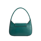 A small jade vegan leather shoulder bag with a wrapped handle. 