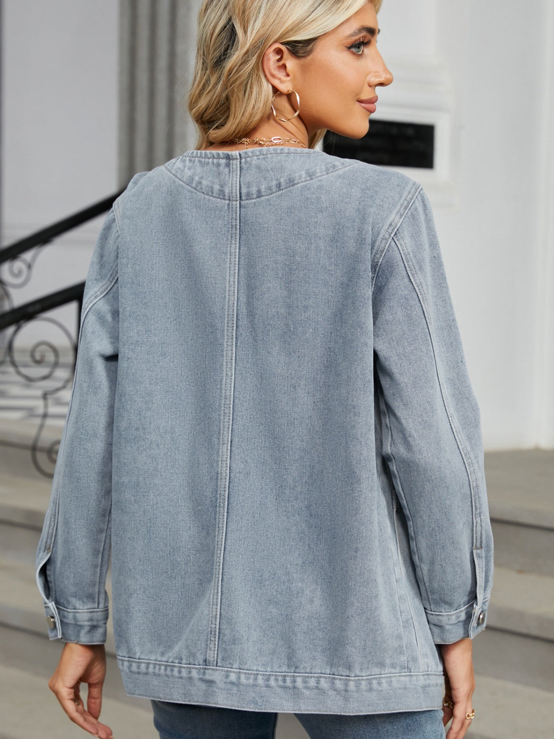 Pocketed V-Neck Button Up Denim Jacket – Charming Charlie
