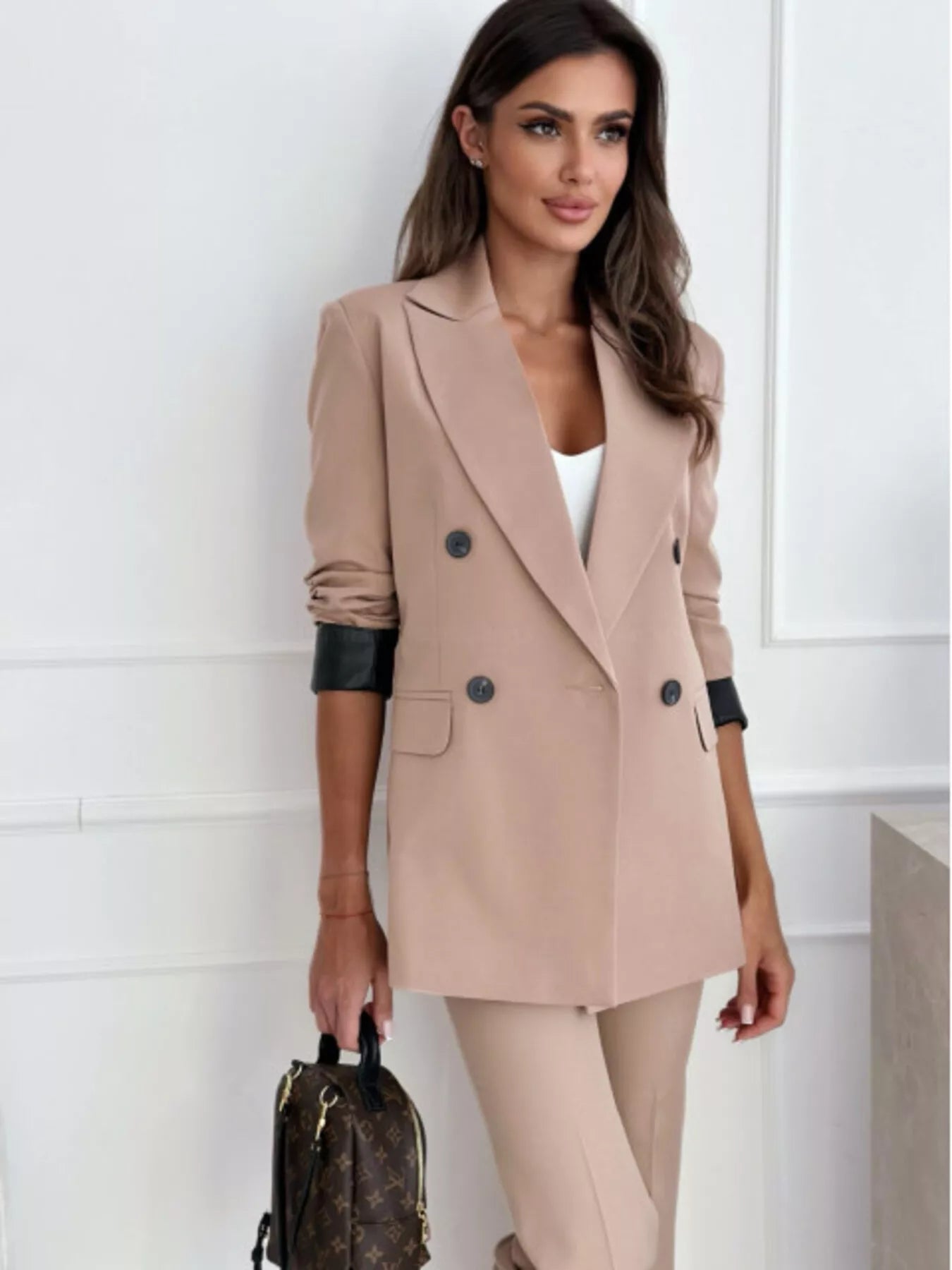 Lapel Collar Long Sleeve Blazer and Pants Set
