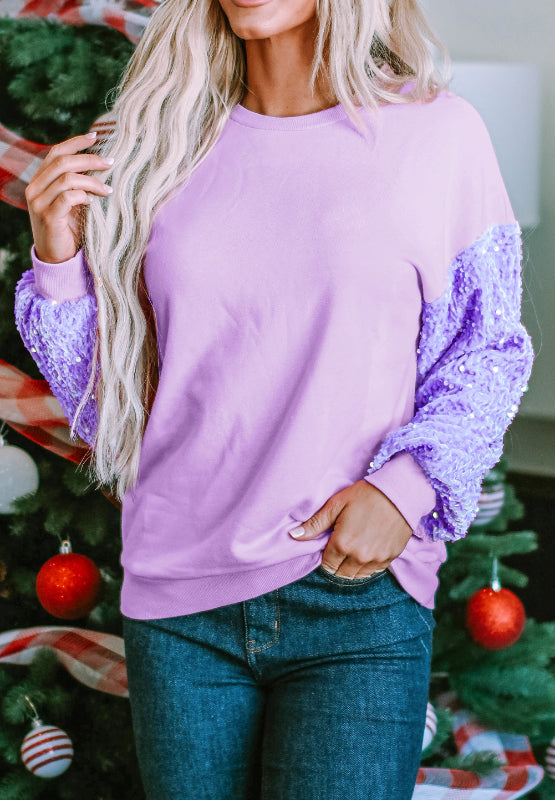 Sequin Round Neck Long Sleeve Sweatshirt - Charming Charlie