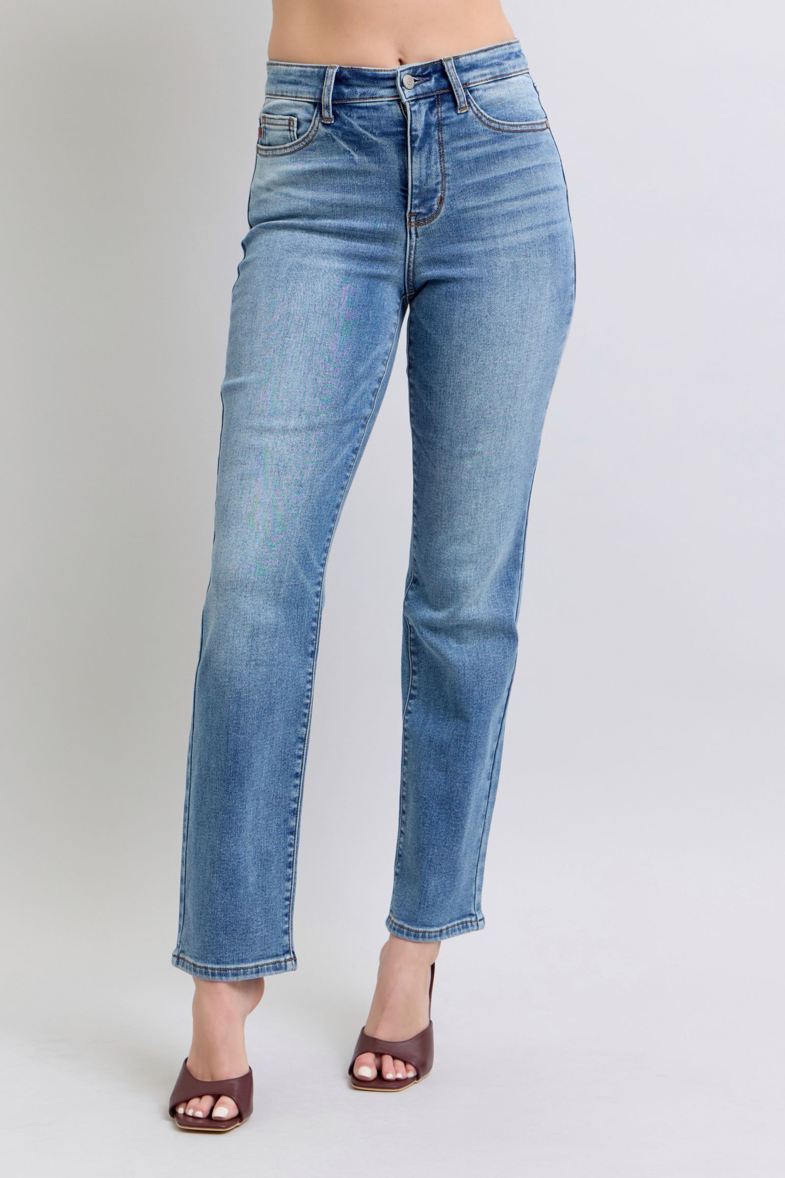 Judy Blue Full Size Wash Thermal Straight Jeans with Pockets - Charming Charlie