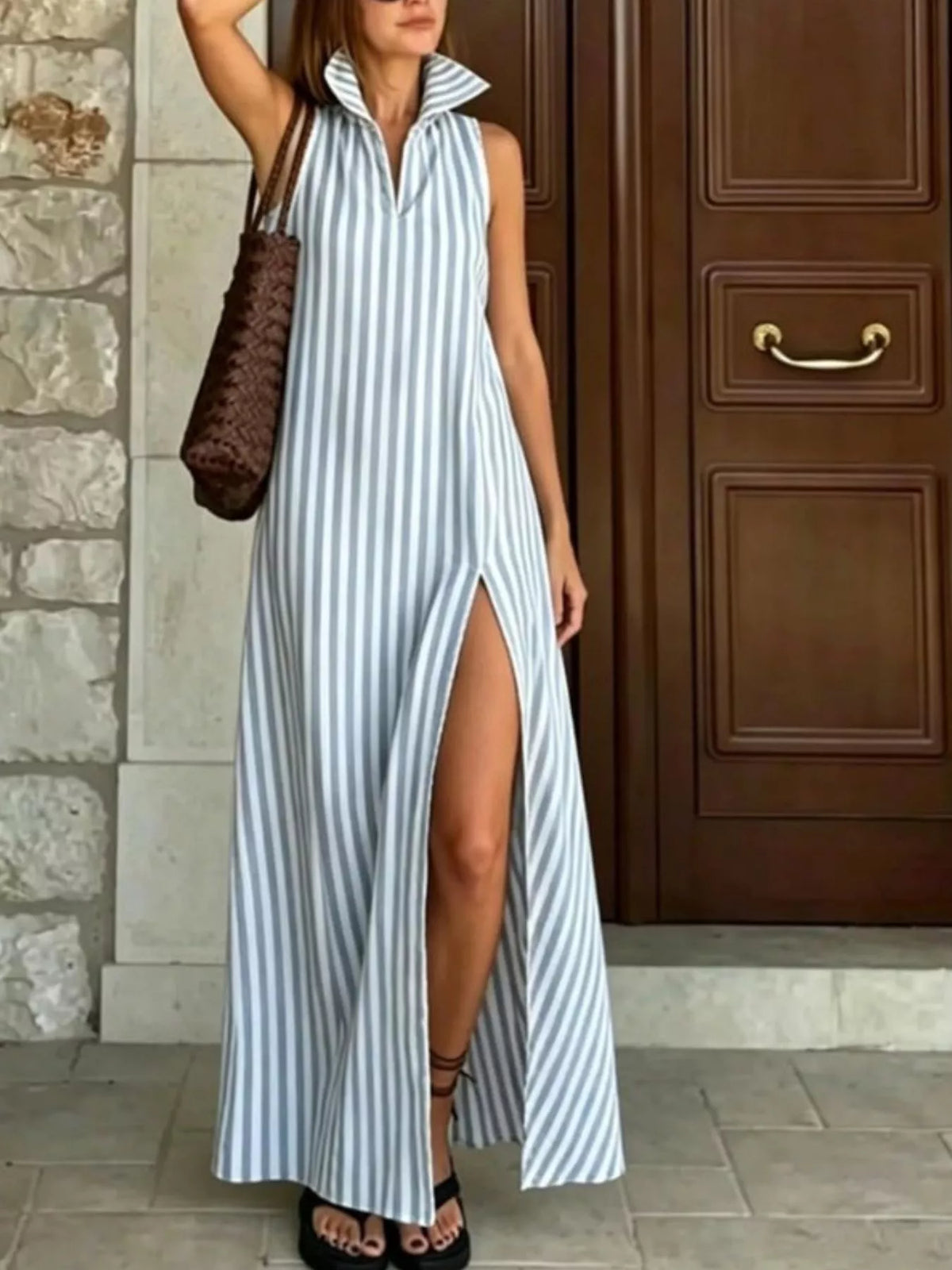 plus size striped maxi dress Full with High Slit Size Green / M fabric: matte shine linen blend 27 Dresses (2008) Trailer this versatile dress will Size:20545
