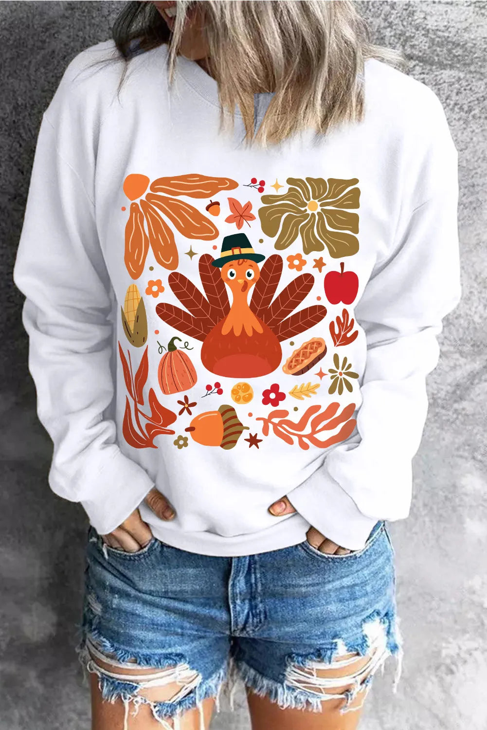Graphic Round Neck Long Sleeve Sweatshirt - Charming Charlie