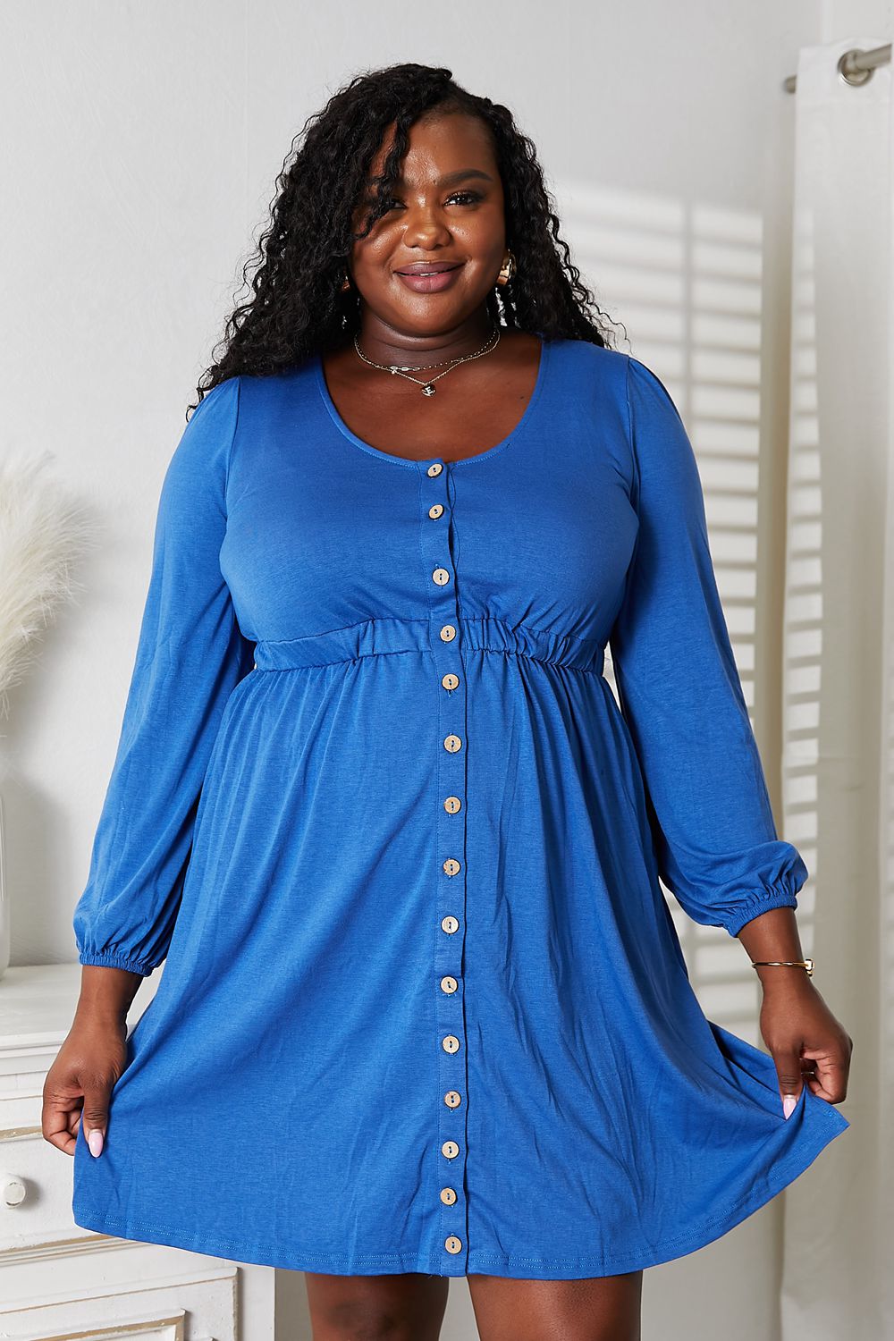 Double Take Scoop Neck Empire Waist Long Sleeve Magic Dress - Charming Charlie