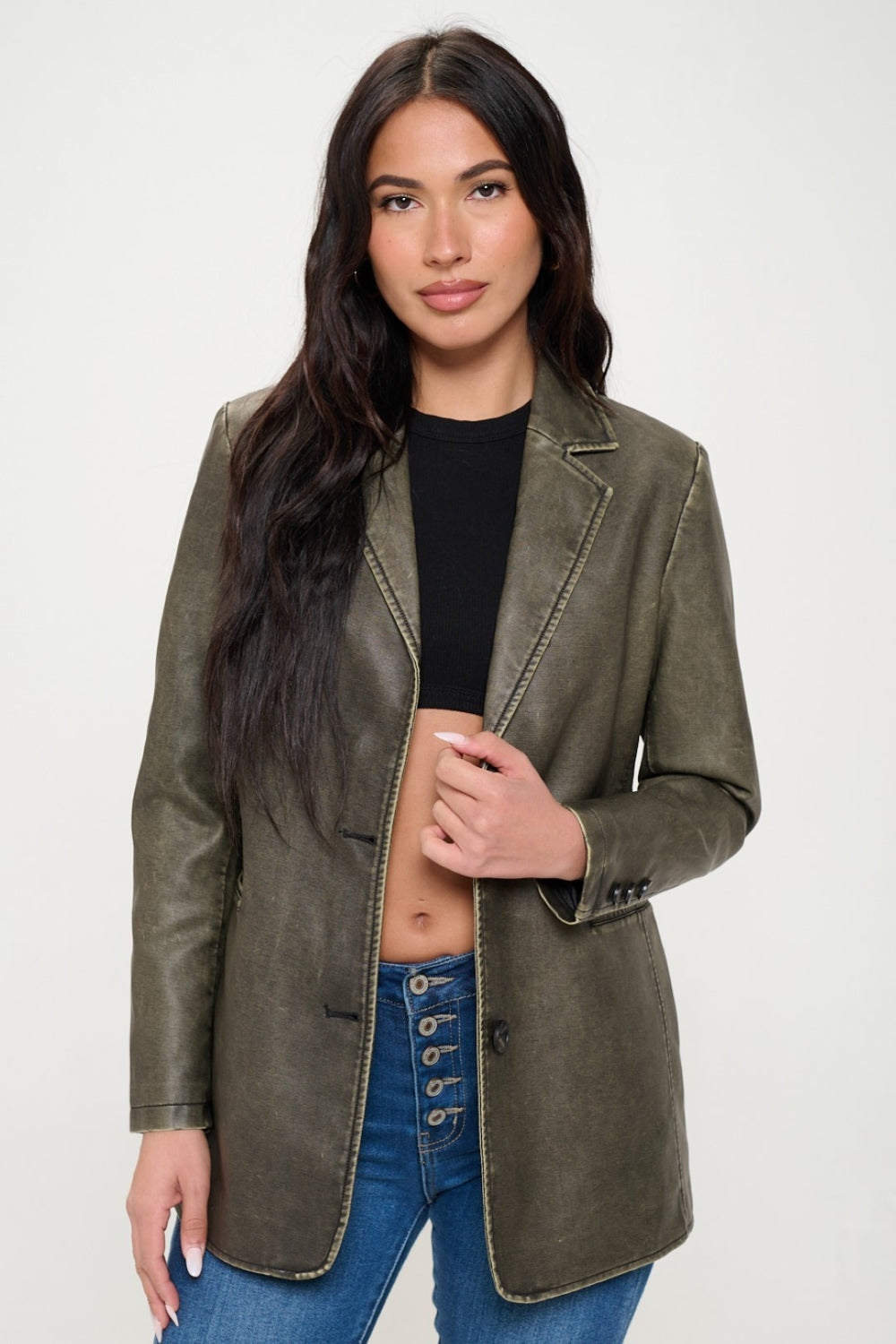 Coalition LA Single-Breasted Vegan Leather Blazer - Charming Charlie