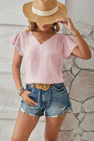 Ruched V-Neck Flounce Sleeve Blouse - Charming Charlie