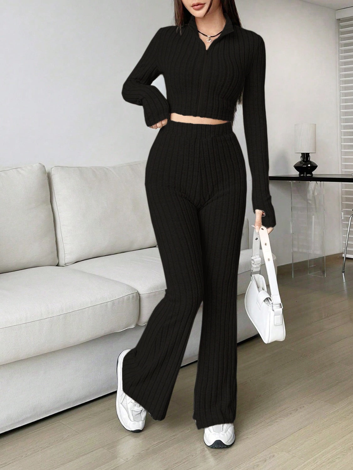 Zip Up Long Sleeve Top and Pants Set – Charming Charlie
