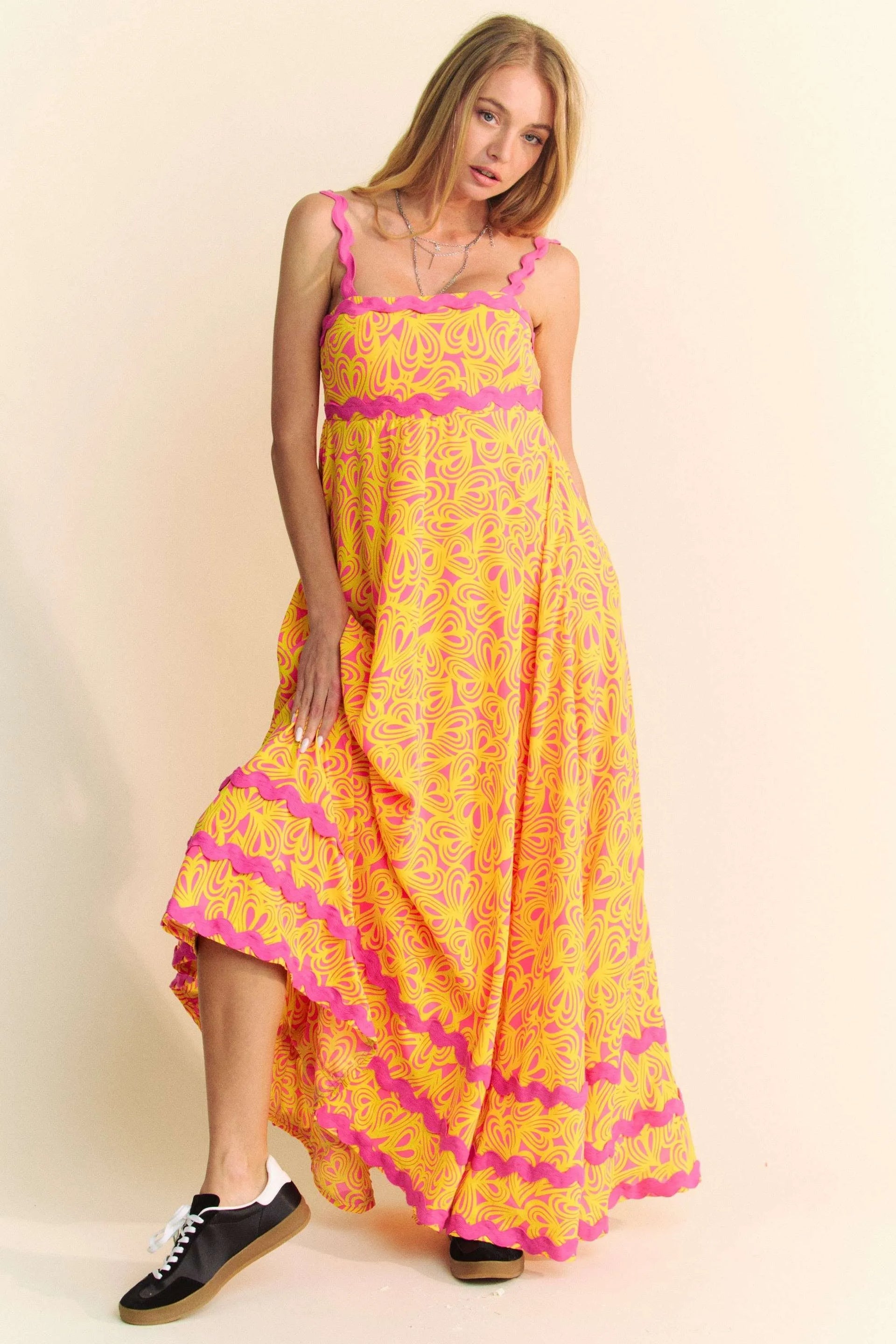 chinese dress ladies A bright two-tone pink and orange maxi dress main image 0