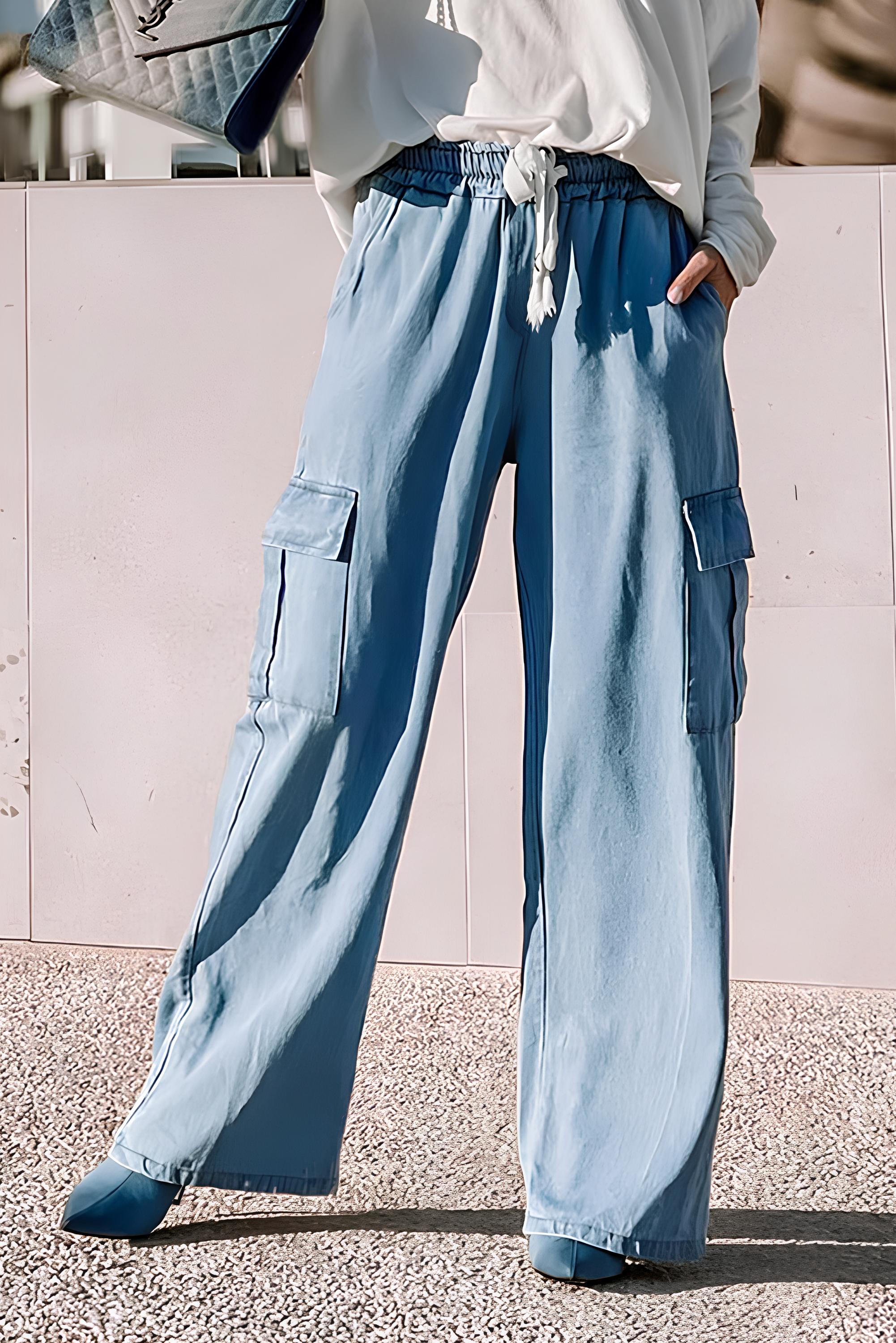 Drawstring Cargo Pocket Wide Leg Jeans - Charming Charlie