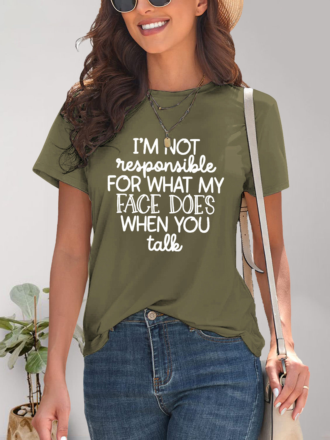 Letter Graphic Round Neck Short Sleeve T-Shirt - Charming Charlie