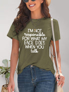Letter Graphic Round Neck Short Sleeve T-Shirt - Charming Charlie