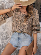 Printed V-Neck Half Sleeve Blouse - Charming Charlie