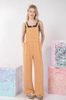 VERY J Texture Washed Wide Leg Overalls - Charming Charlie