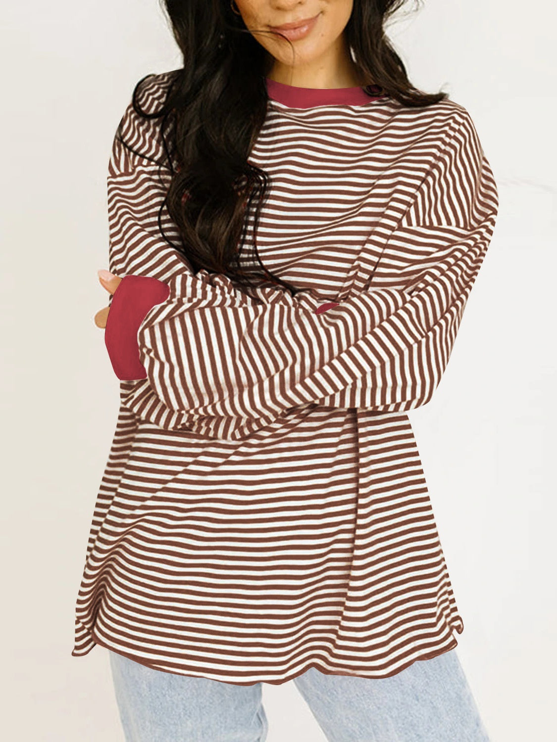 Contrast Striped Long Sleeve Sweatshirt - Charming Charlie