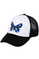 Black This C.C Hand-Painted Abstract Butterfly Trucker Cap boasts a unique, hand-painted abstract butterfly design. Made with superior-quality materials, this cap provides both style and comfort. Don't blend in with the crowd - stand out with this eye-catching accessory.