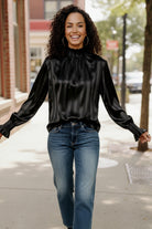 The Satin Scene High Neck Blouse - Charming Charlie