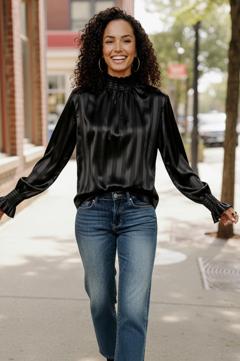 The Satin Scene High Neck Blouse - Charming Charlie