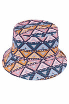 Mauve C.C Aztec Patterned Abstract Print Reversible Shiny Rain Bucket Hat; this rain hat is snug on the head and works well to keep rain off the head, out of the eyes, and also the back of neck. Wear it to lend a modern liveliness above a raincoat on trans-seasonal days in the city. Perfect Gift for fashion-forward friend