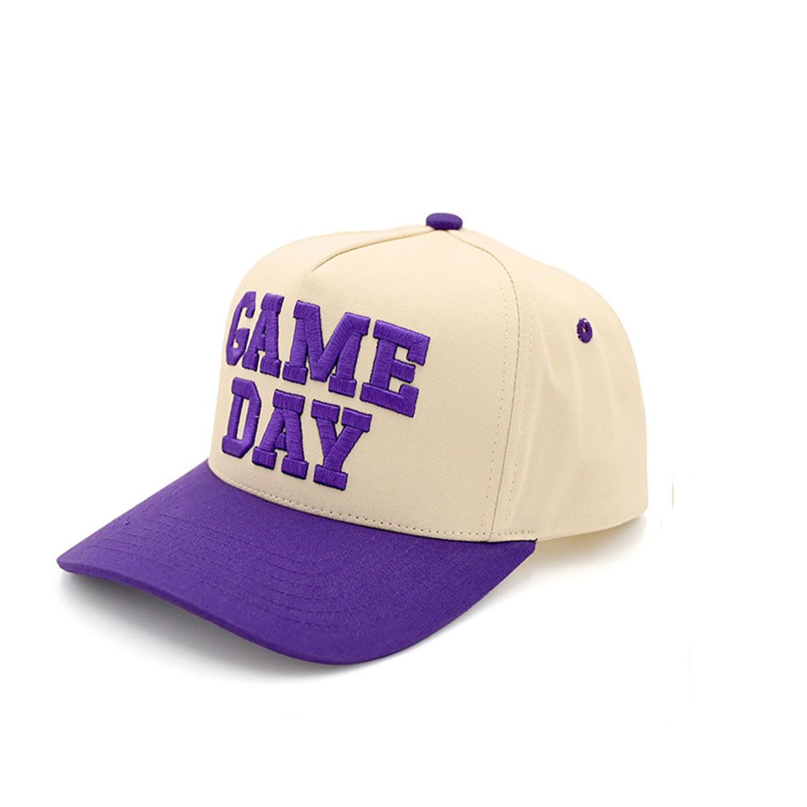 Purple C.C GAME DAY Embroidered Cotton Baseball Cap combines classic style with durable comfort. Crafted from high-quality cotton, this cap offers breathability and a soft feel, making it ideal for all-day wear. Its detailed embroidery adds a refined touch, perfect for game day or casual outings. Adjustable sizing ensures a secure fit, while the structured design maintains shape and provides sun protection. This cap is a versatile accessory that blends functionality with a polished look.