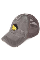 Gray C.C Glitter Smiley Patch Kids Pony Cap combines playful style with practical design. Featuring a sparkling glitter smiley patch, it adds a fun, cheerful touch to any outfit. The ponytail-friendly opening ensures comfort and convenience for active kids, making it ideal for everyday wear or outdoor activities. Crafted for durability and a secure fit, this cap keeps young wearers cool and stylish all day long.
