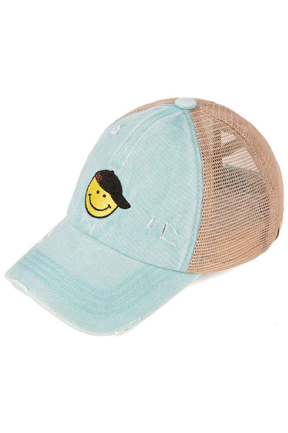 Mint C.C Glitter Smiley Patch Kids Pony Cap combines playful style with practical design. Featuring a sparkling glitter smiley patch, it adds a fun, cheerful touch to any outfit. The ponytail-friendly opening ensures comfort and convenience for active kids, making it ideal for everyday wear or outdoor activities. Crafted for durability and a secure fit, this cap keeps young wearers cool and stylish all day long.